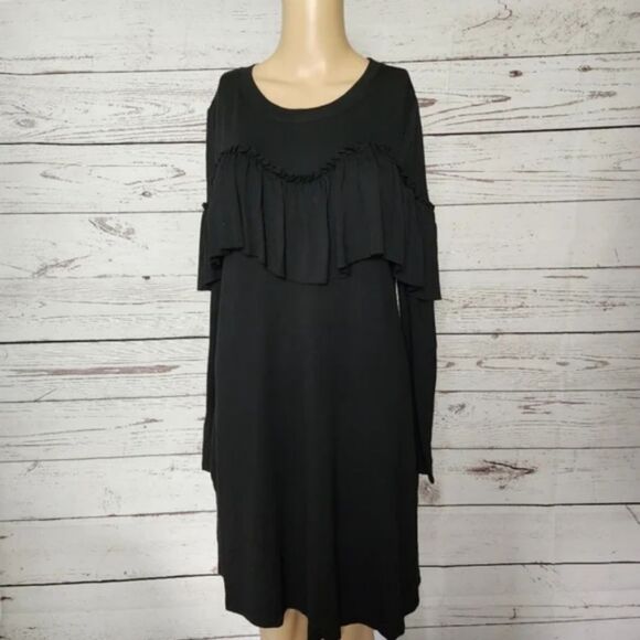 Kensie Ruffled Black Long Sleeve Viscose Dress Medium NWT - Picture 2 of 4